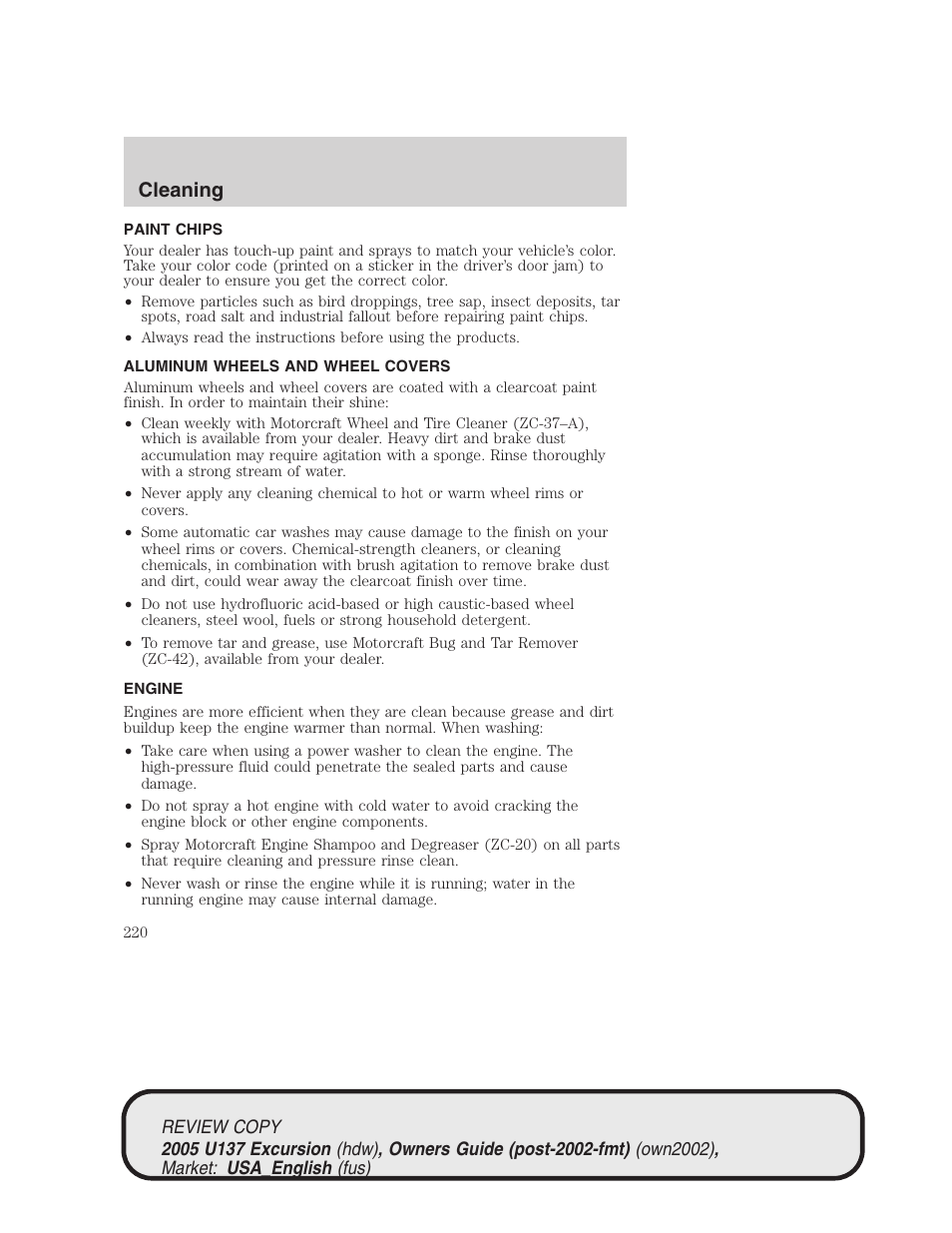 Cleaning | FORD 2005 Excursion v.1 User Manual | Page 220 / 280