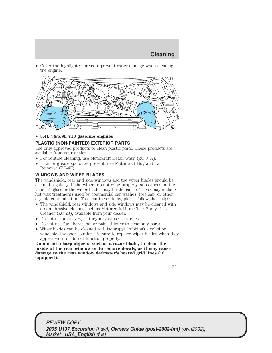 Cleaning | FORD 2005 Excursion v.1 User Manual | Page 221 / 280