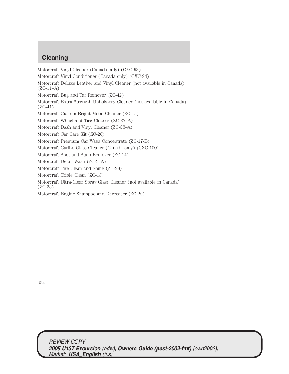 Cleaning | FORD 2005 Excursion v.1 User Manual | Page 224 / 280