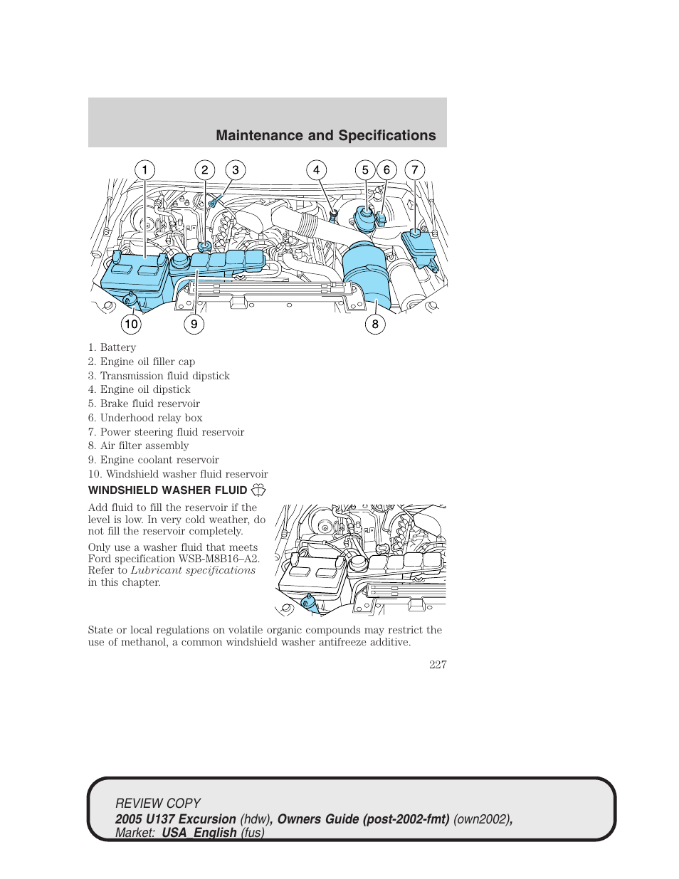 Maintenance and specifications | FORD 2005 Excursion v.1 User Manual | Page 227 / 280