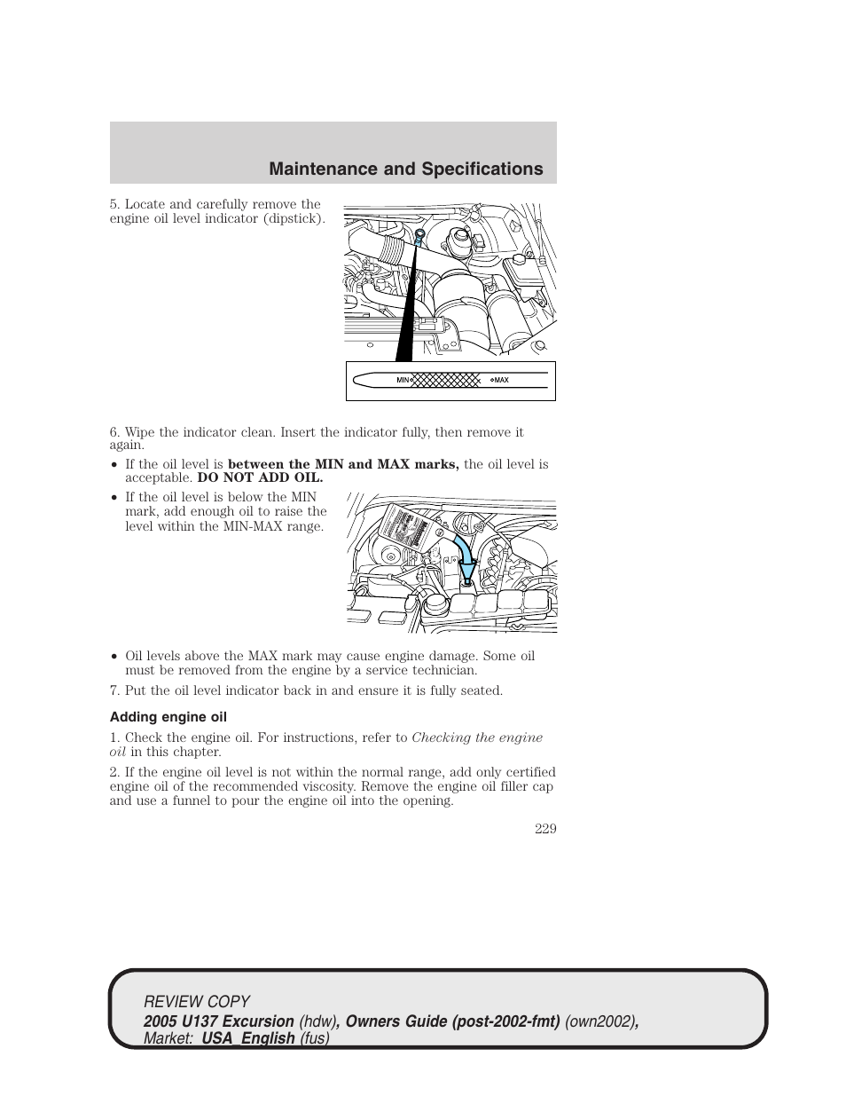Maintenance and specifications | FORD 2005 Excursion v.1 User Manual | Page 229 / 280