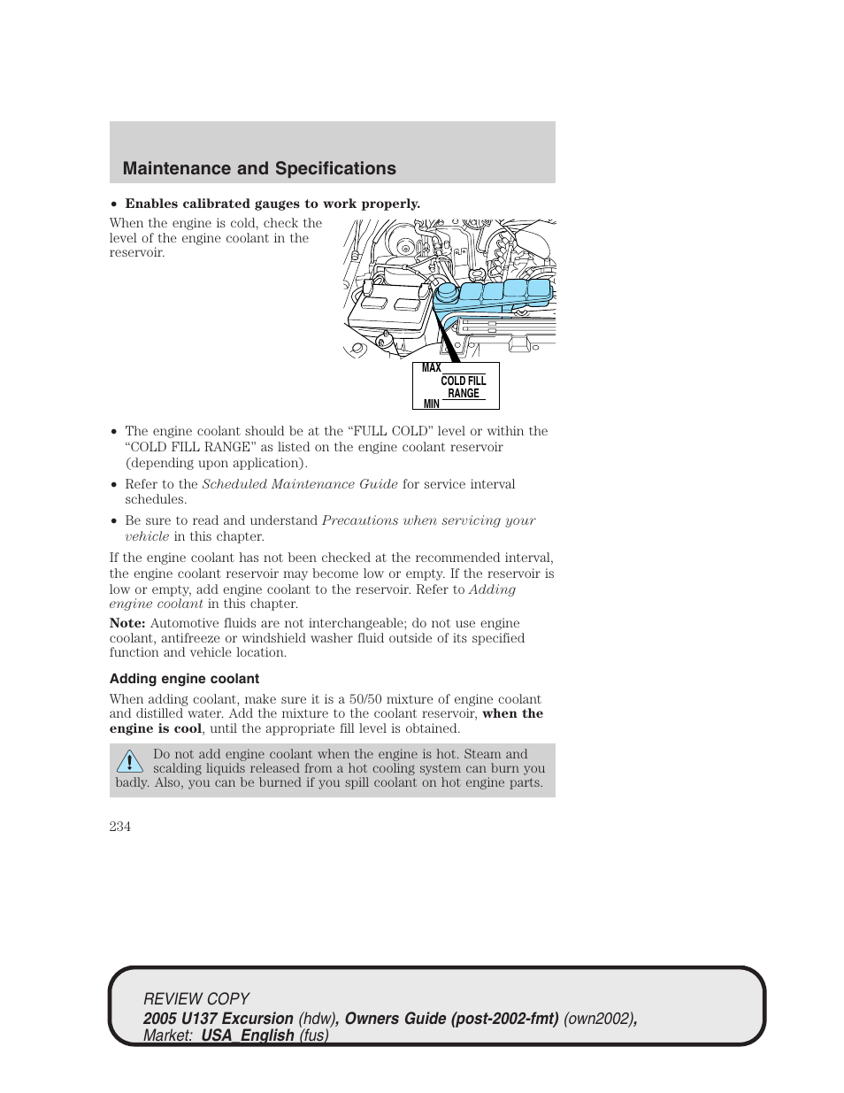 Maintenance and specifications | FORD 2005 Excursion v.1 User Manual | Page 234 / 280