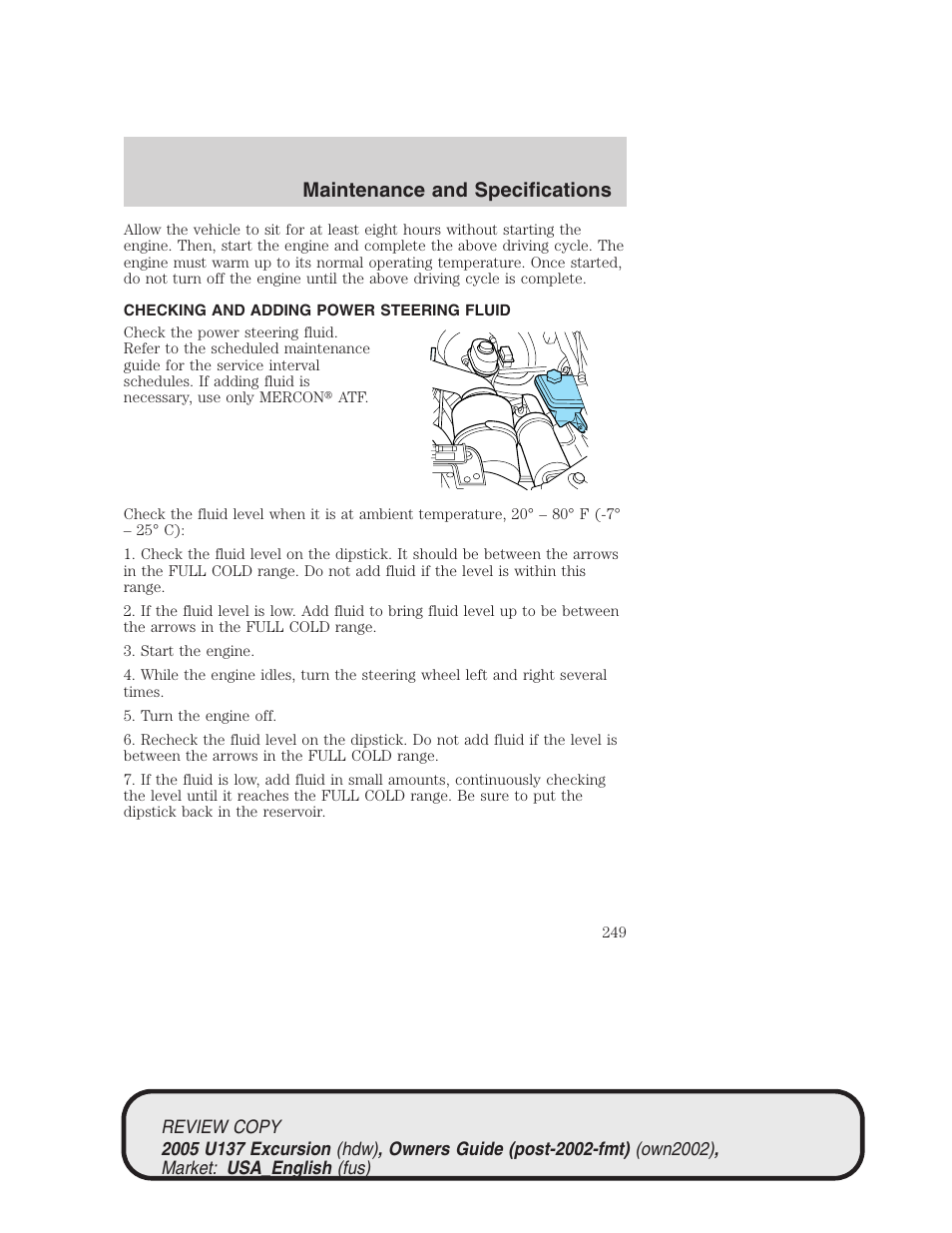 Maintenance and specifications | FORD 2005 Excursion v.1 User Manual | Page 249 / 280