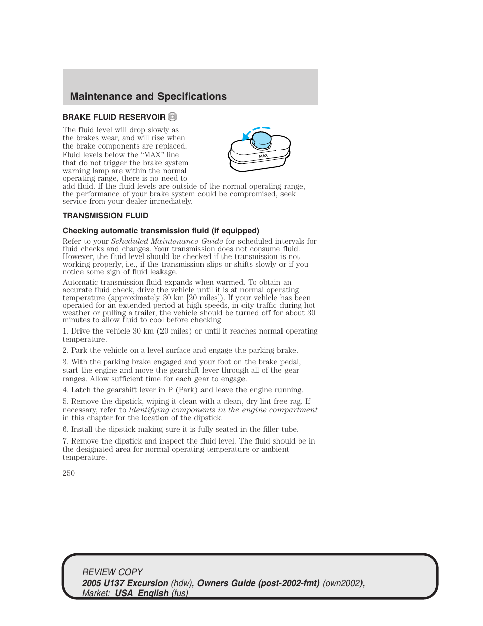 Maintenance and specifications | FORD 2005 Excursion v.1 User Manual | Page 250 / 280