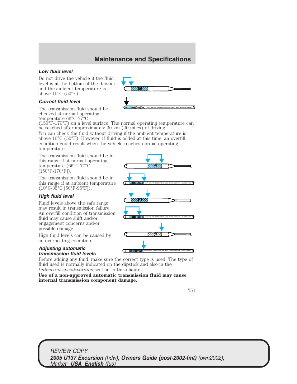 Maintenance and specifications | FORD 2005 Excursion v.1 User Manual | Page 251 / 280