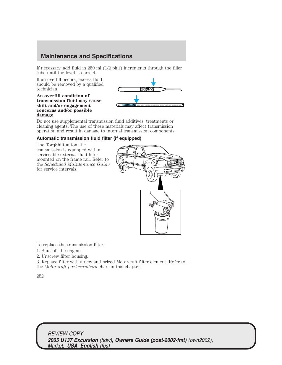 Maintenance and specifications | FORD 2005 Excursion v.1 User Manual | Page 252 / 280