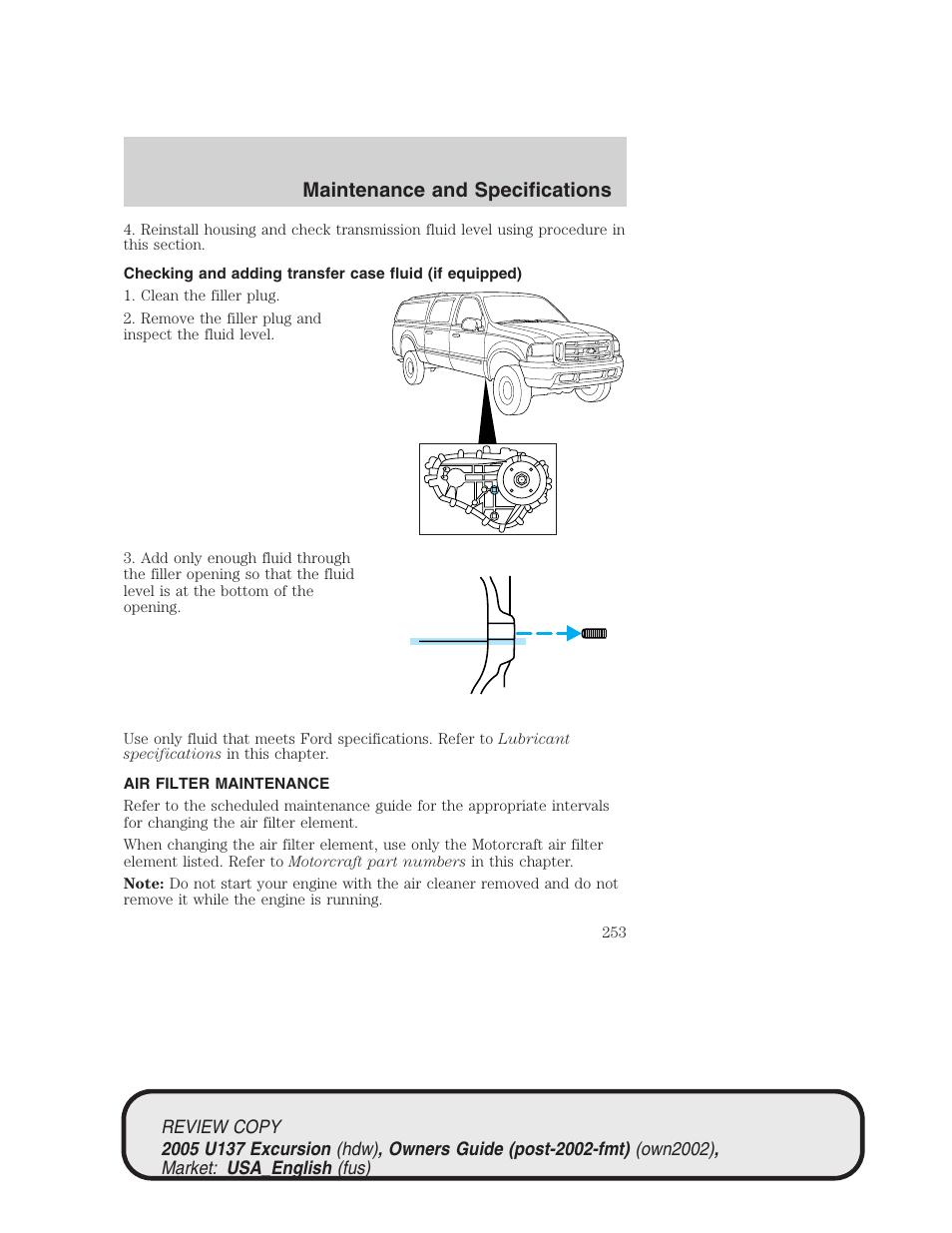 Maintenance and specifications | FORD 2005 Excursion v.1 User Manual | Page 253 / 280
