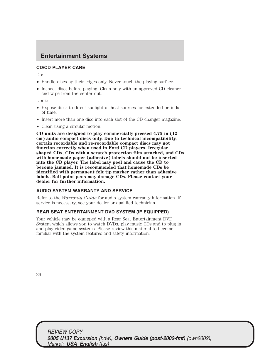 Entertainment systems | FORD 2005 Excursion v.1 User Manual | Page 26 / 280