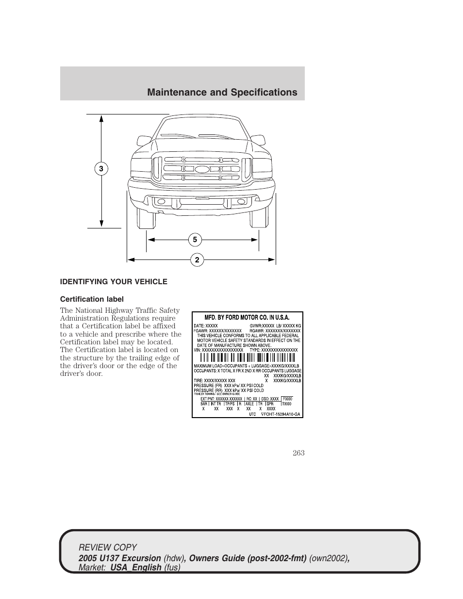 Maintenance and specifications | FORD 2005 Excursion v.1 User Manual | Page 263 / 280