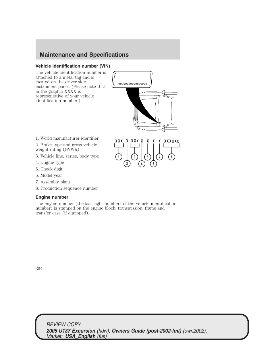 Maintenance and specifications | FORD 2005 Excursion v.1 User Manual | Page 264 / 280