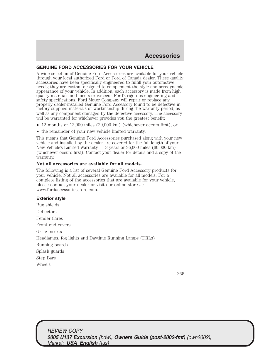 Accessories | FORD 2005 Excursion v.1 User Manual | Page 265 / 280