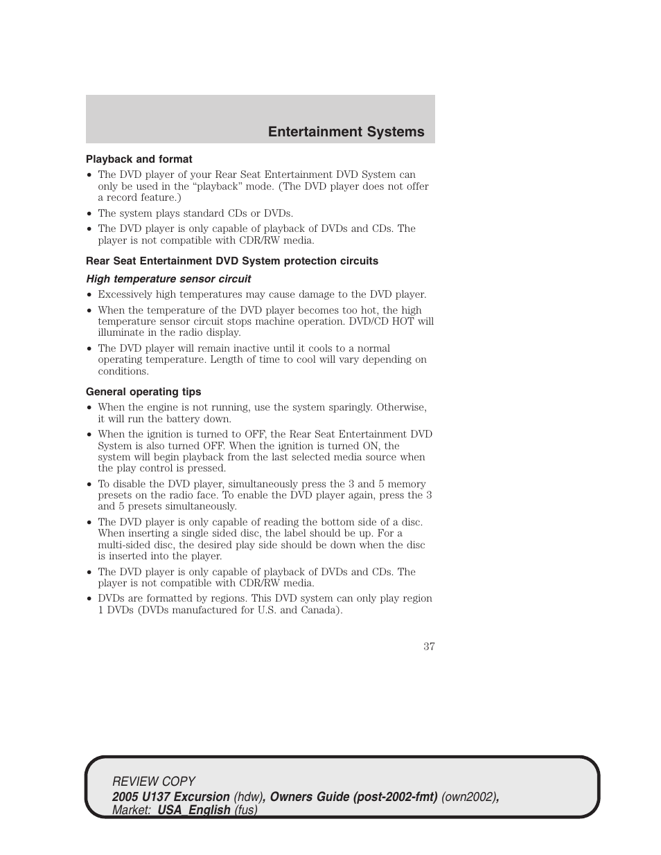 Entertainment systems | FORD 2005 Excursion v.1 User Manual | Page 37 / 280