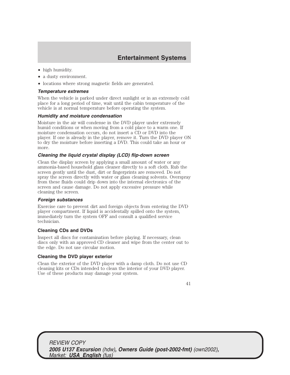 Entertainment systems | FORD 2005 Excursion v.1 User Manual | Page 41 / 280