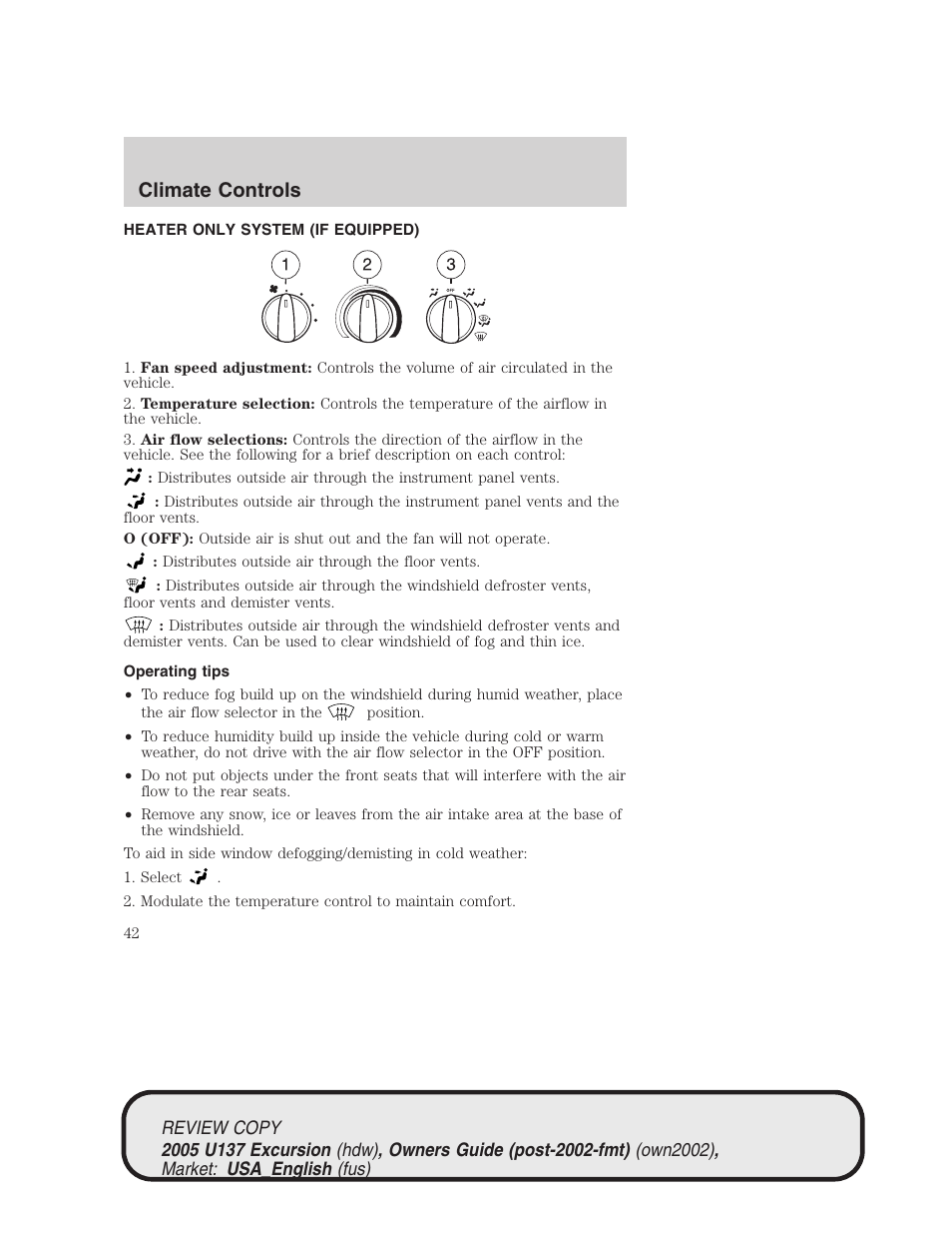Climate controls | FORD 2005 Excursion v.1 User Manual | Page 42 / 280