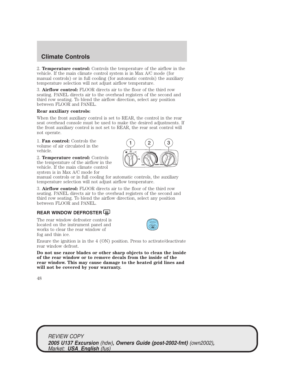Climate controls | FORD 2005 Excursion v.1 User Manual | Page 48 / 280