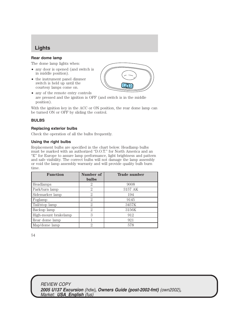 Lights | FORD 2005 Excursion v.1 User Manual | Page 54 / 280