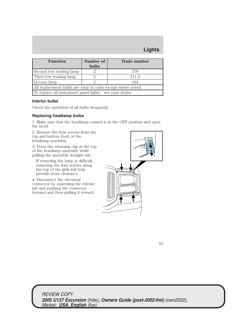 Lights | FORD 2005 Excursion v.1 User Manual | Page 55 / 280
