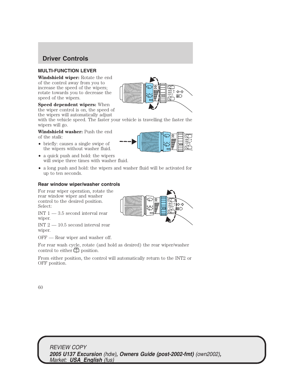 Driver controls | FORD 2005 Excursion v.1 User Manual | Page 60 / 280