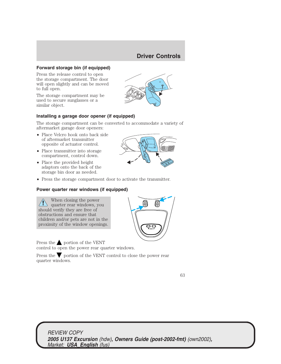 Driver controls | FORD 2005 Excursion v.1 User Manual | Page 63 / 280