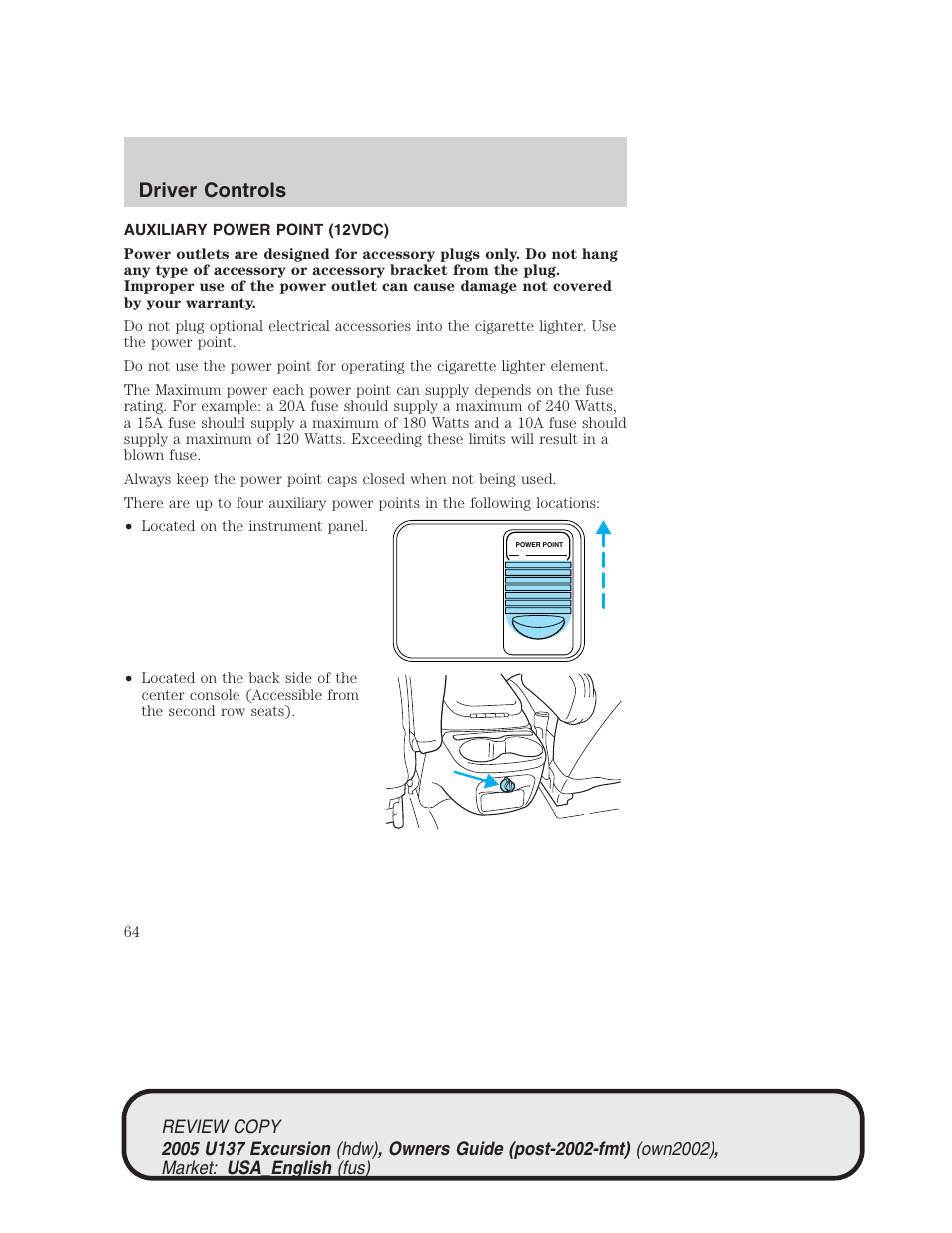 Driver controls | FORD 2005 Excursion v.1 User Manual | Page 64 / 280