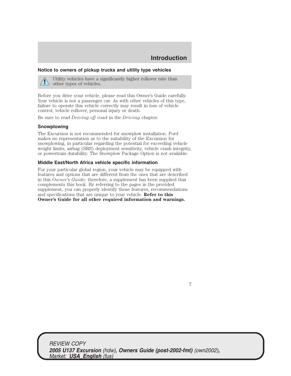 Introduction | FORD 2005 Excursion v.1 User Manual | Page 7 / 280