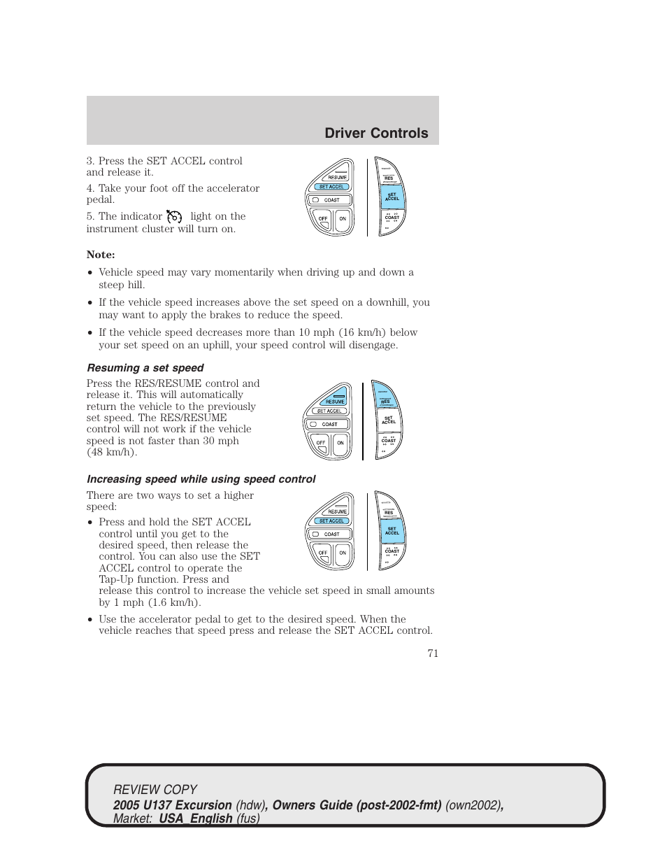 Driver controls | FORD 2005 Excursion v.1 User Manual | Page 71 / 280