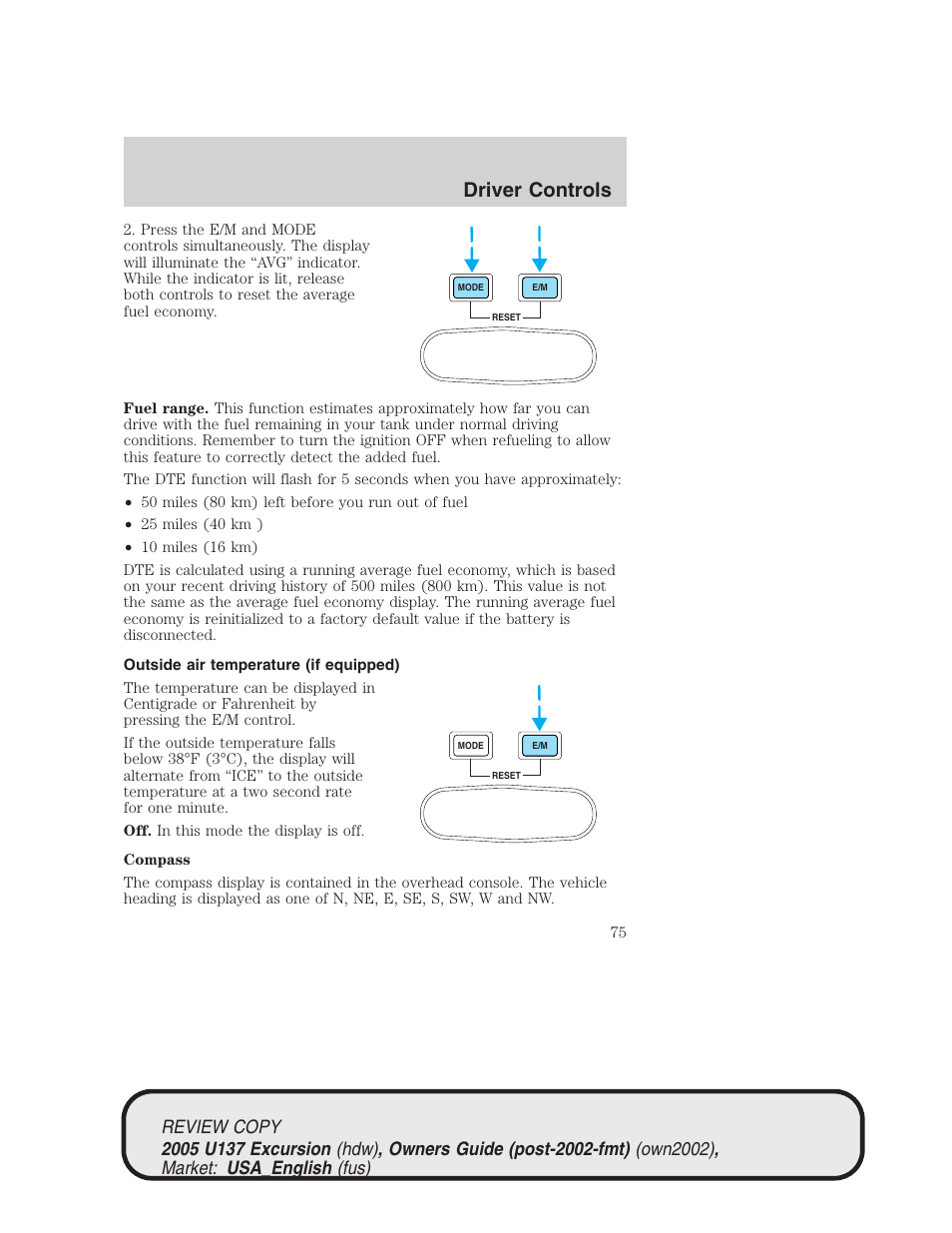 Driver controls | FORD 2005 Excursion v.1 User Manual | Page 75 / 280