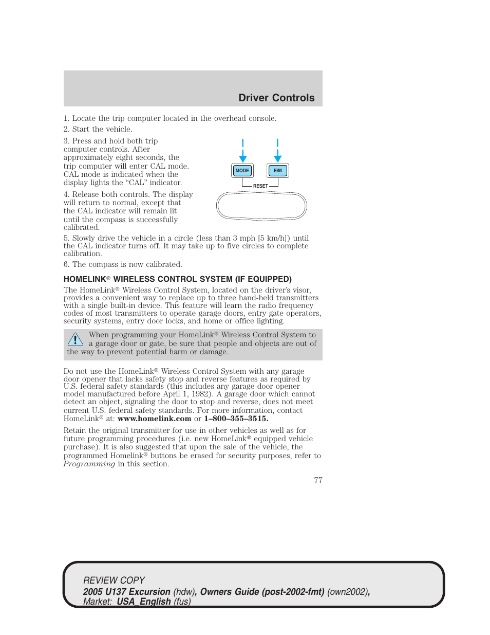 Driver controls | FORD 2005 Excursion v.1 User Manual | Page 77 / 280