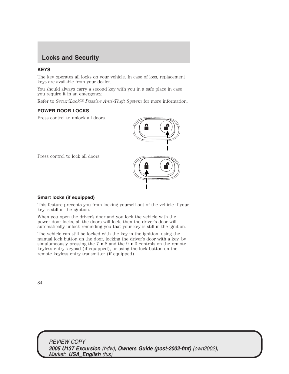 Locks and security | FORD 2005 Excursion v.1 User Manual | Page 84 / 280