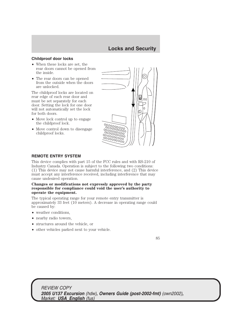Locks and security | FORD 2005 Excursion v.1 User Manual | Page 85 / 280