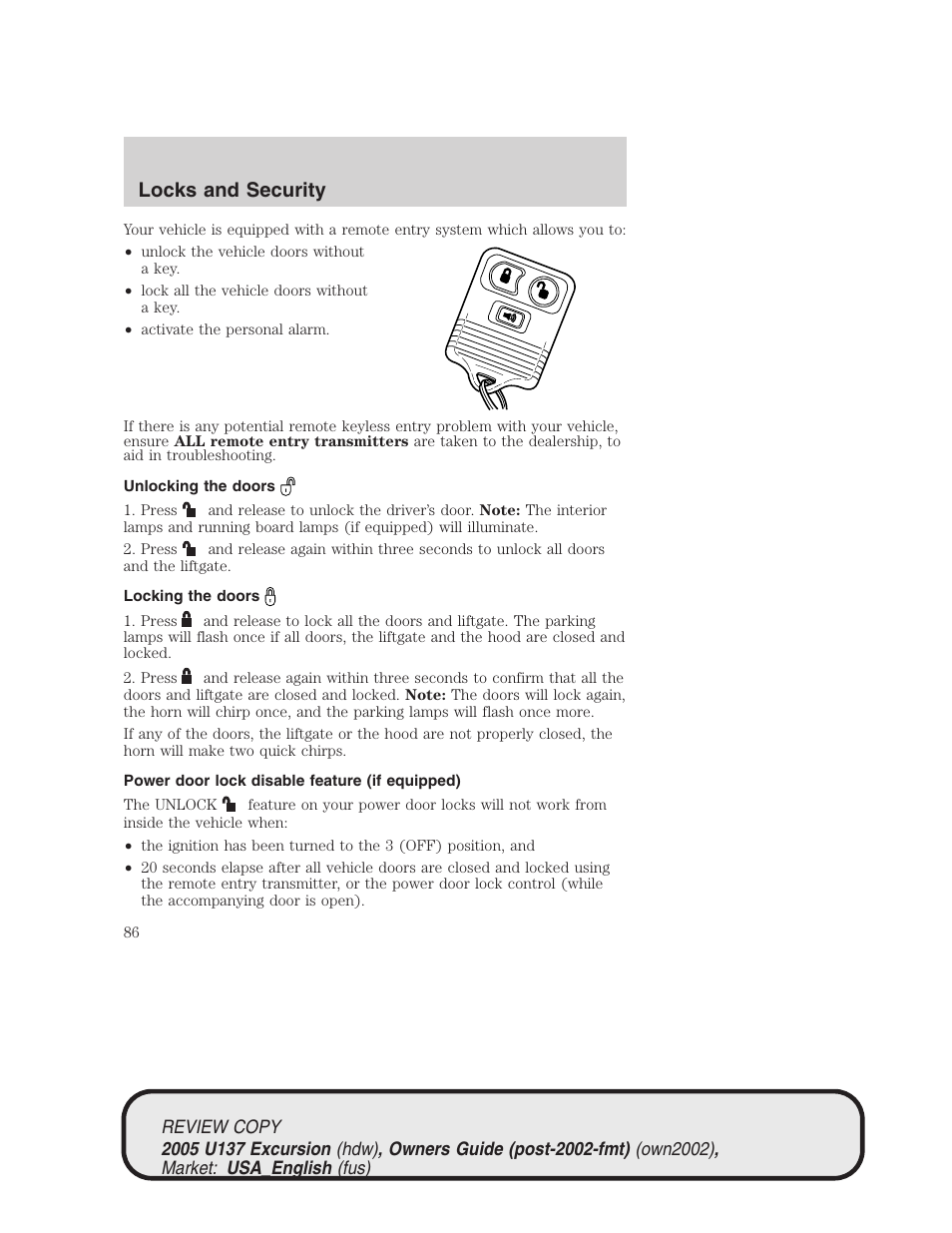 Locks and security | FORD 2005 Excursion v.1 User Manual | Page 86 / 280
