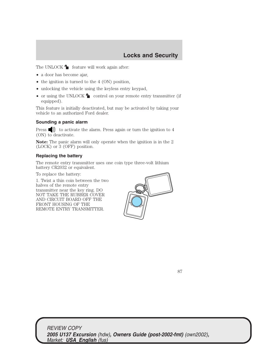 Locks and security | FORD 2005 Excursion v.1 User Manual | Page 87 / 280