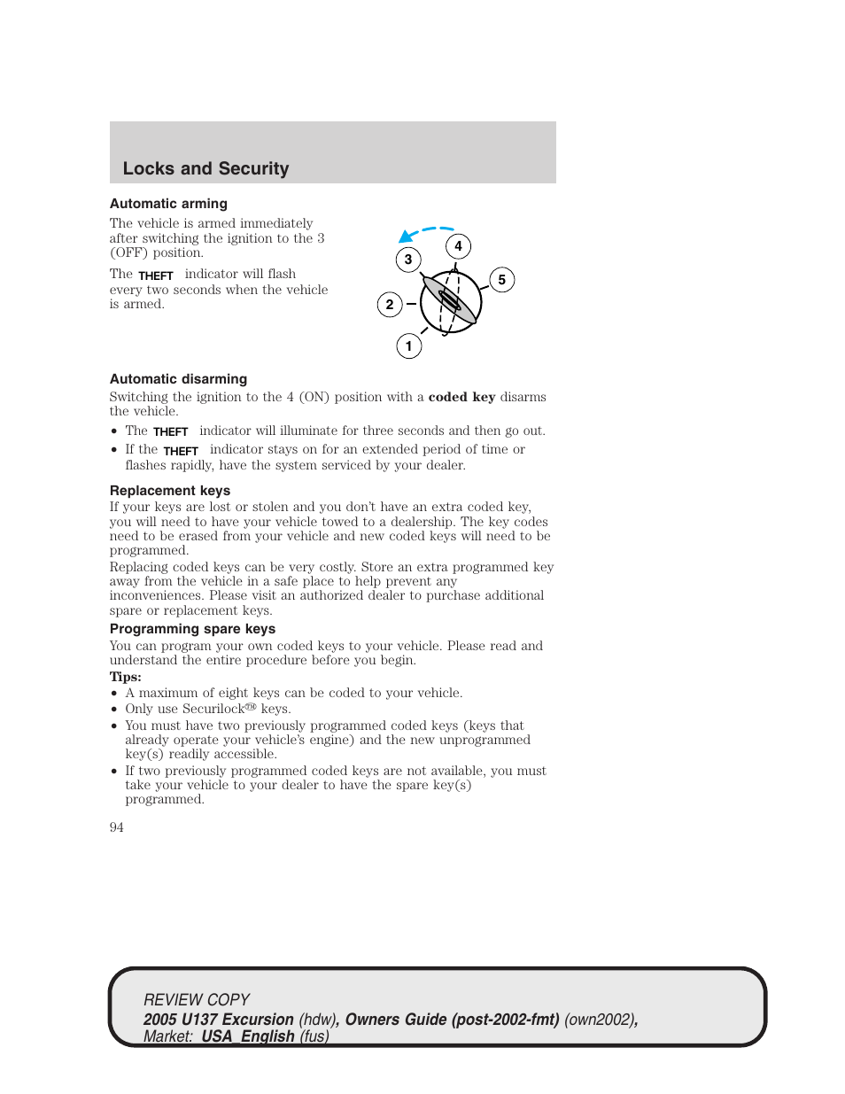 Locks and security | FORD 2005 Excursion v.1 User Manual | Page 94 / 280