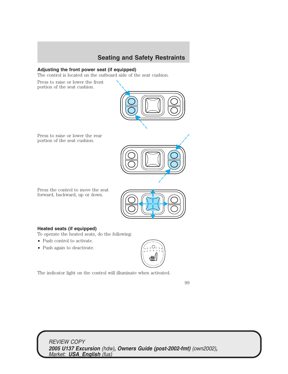 Seating and safety restraints | FORD 2005 Excursion v.1 User Manual | Page 99 / 280