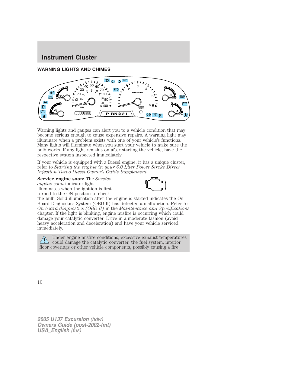 Instrument cluster | FORD 2005 Excursion v.2 User Manual | Page 10 / 280