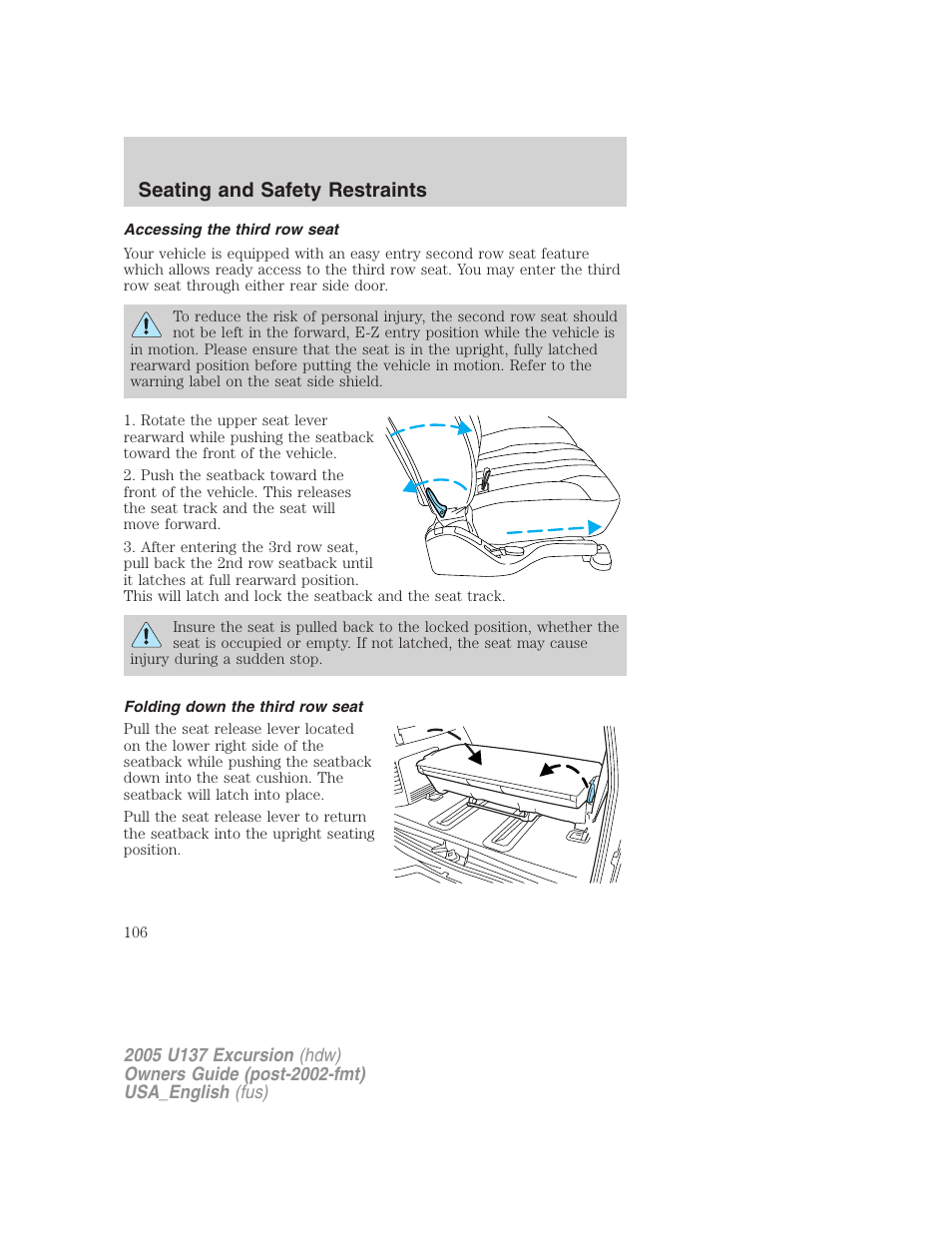 Seating and safety restraints | FORD 2005 Excursion v.2 User Manual | Page 106 / 280