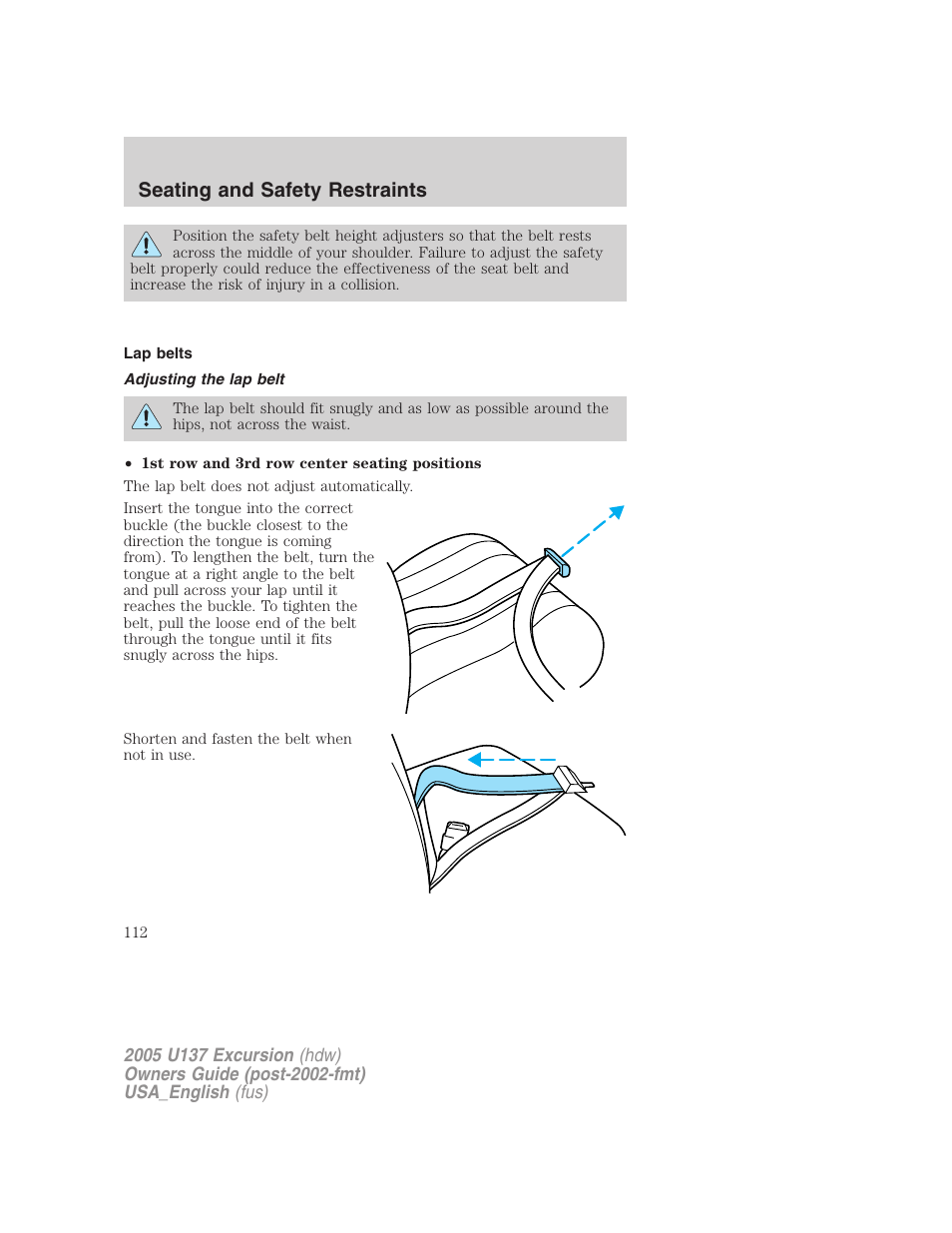 Seating and safety restraints | FORD 2005 Excursion v.2 User Manual | Page 112 / 280