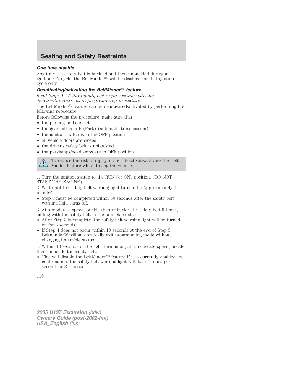 Seating and safety restraints | FORD 2005 Excursion v.2 User Manual | Page 116 / 280