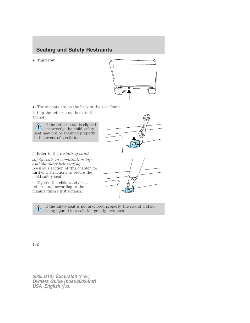 Seating and safety restraints | FORD 2005 Excursion v.2 User Manual | Page 132 / 280