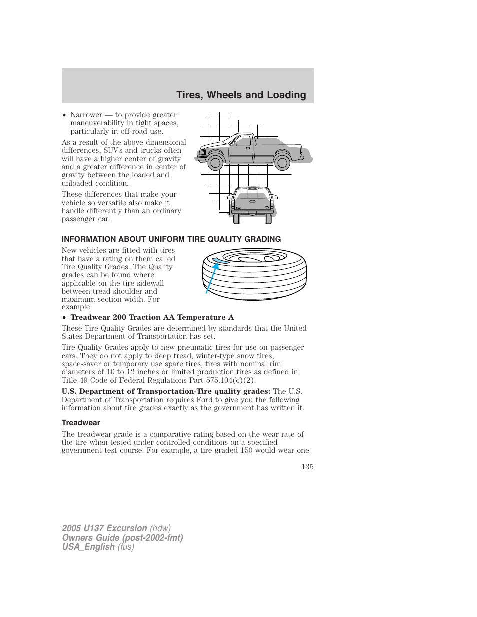 Tires, wheels and loading | FORD 2005 Excursion v.2 User Manual | Page 135 / 280