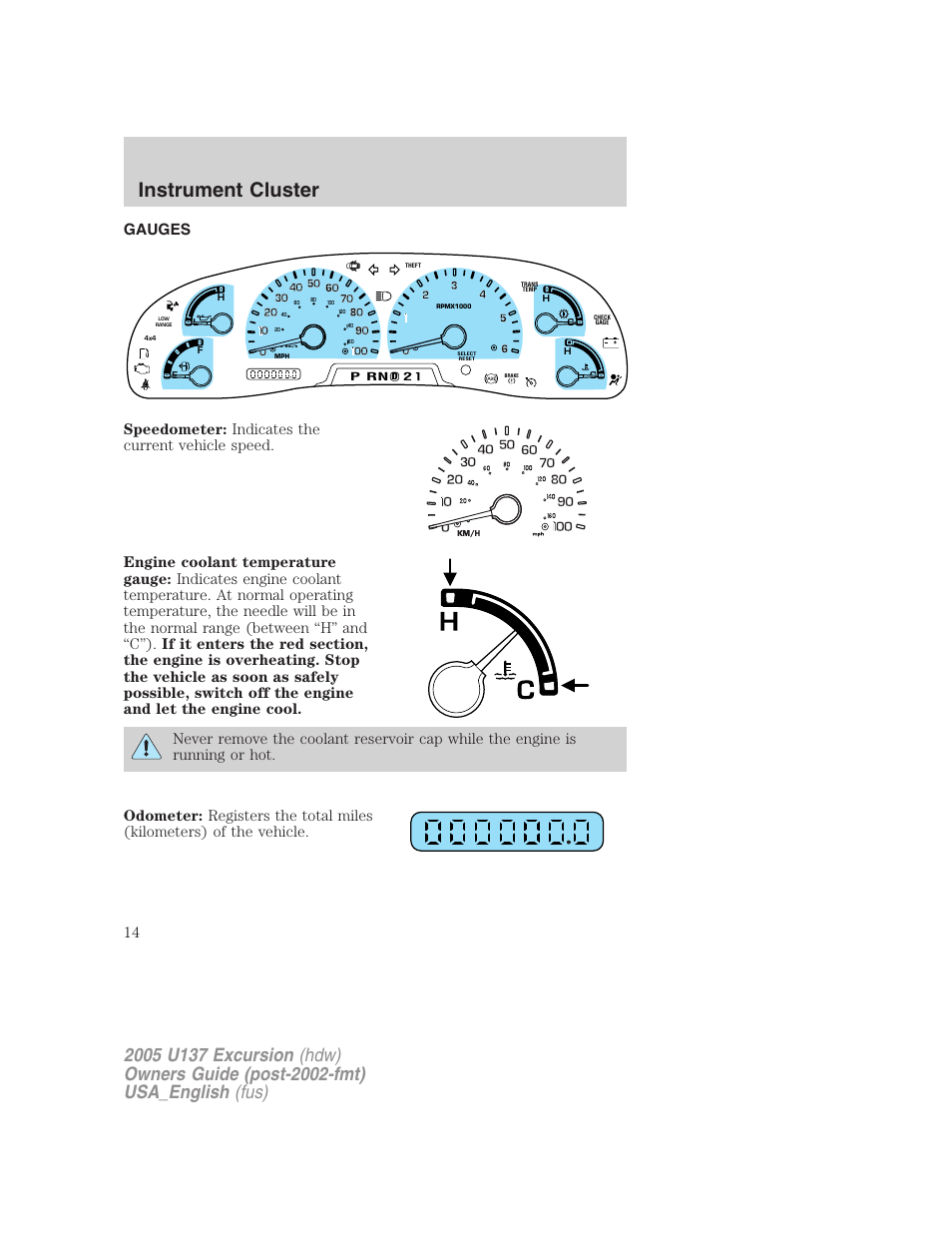 Instrument cluster | FORD 2005 Excursion v.2 User Manual | Page 14 / 280