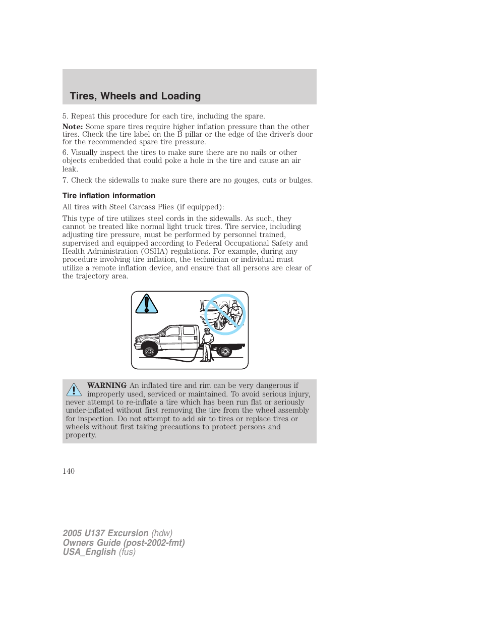 Tires, wheels and loading | FORD 2005 Excursion v.2 User Manual | Page 140 / 280