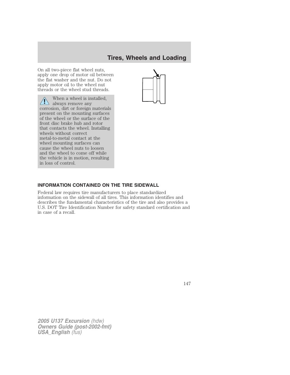 Tires, wheels and loading | FORD 2005 Excursion v.2 User Manual | Page 147 / 280