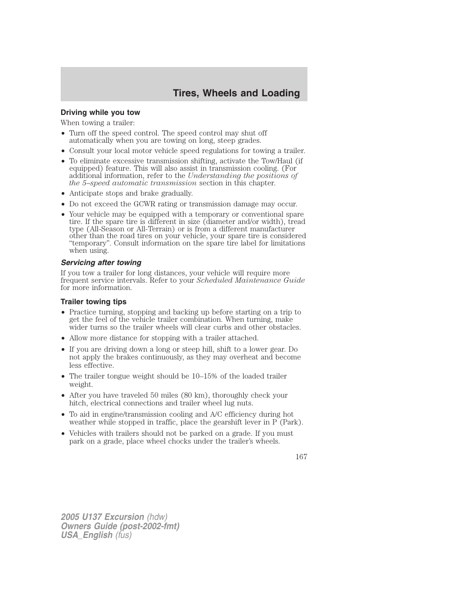 Tires, wheels and loading | FORD 2005 Excursion v.2 User Manual | Page 167 / 280