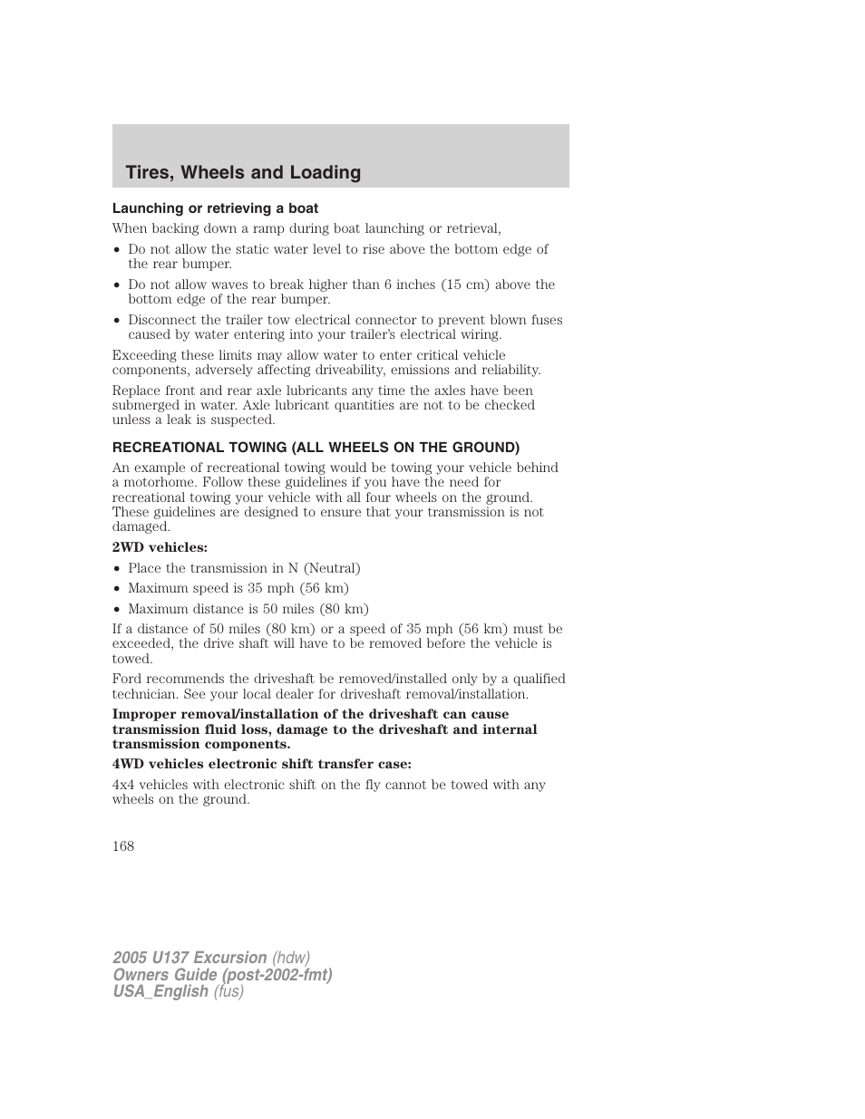 Tires, wheels and loading | FORD 2005 Excursion v.2 User Manual | Page 168 / 280