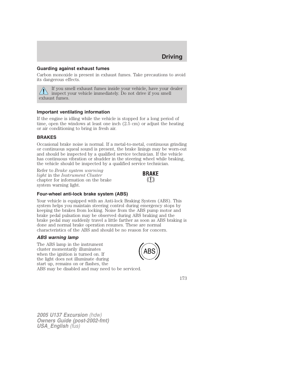 Driving | FORD 2005 Excursion v.2 User Manual | Page 173 / 280
