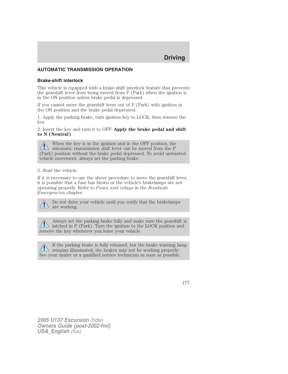 Driving | FORD 2005 Excursion v.2 User Manual | Page 177 / 280