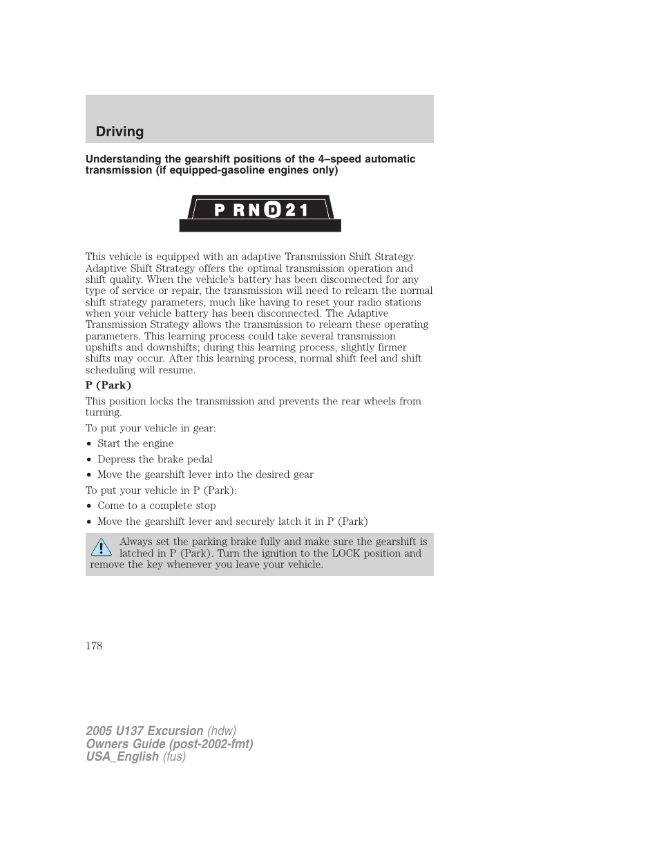 Driving | FORD 2005 Excursion v.2 User Manual | Page 178 / 280