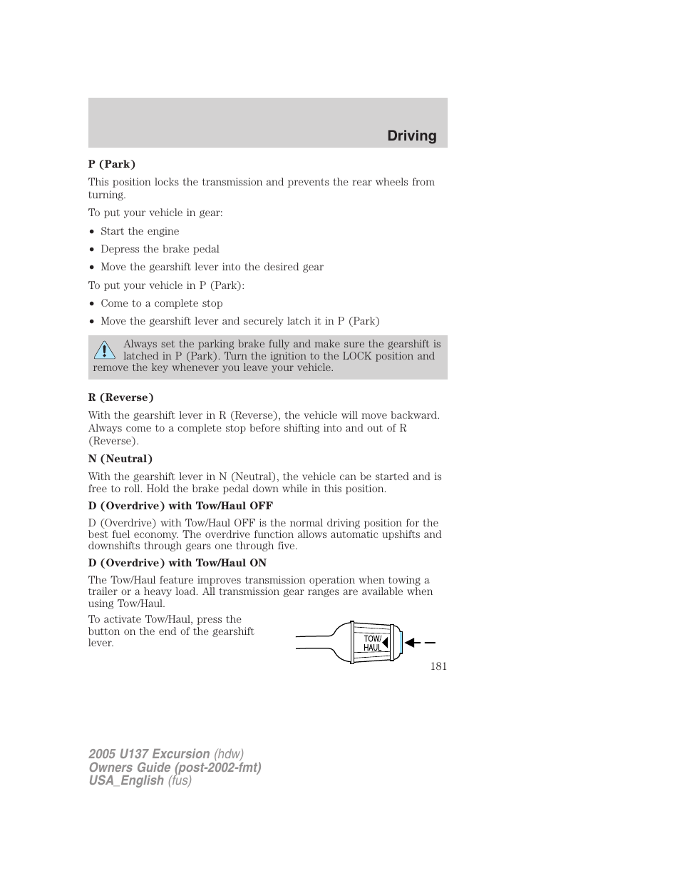 Driving | FORD 2005 Excursion v.2 User Manual | Page 181 / 280