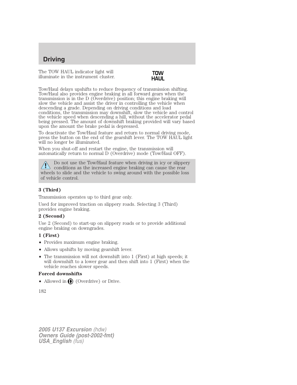 Driving | FORD 2005 Excursion v.2 User Manual | Page 182 / 280